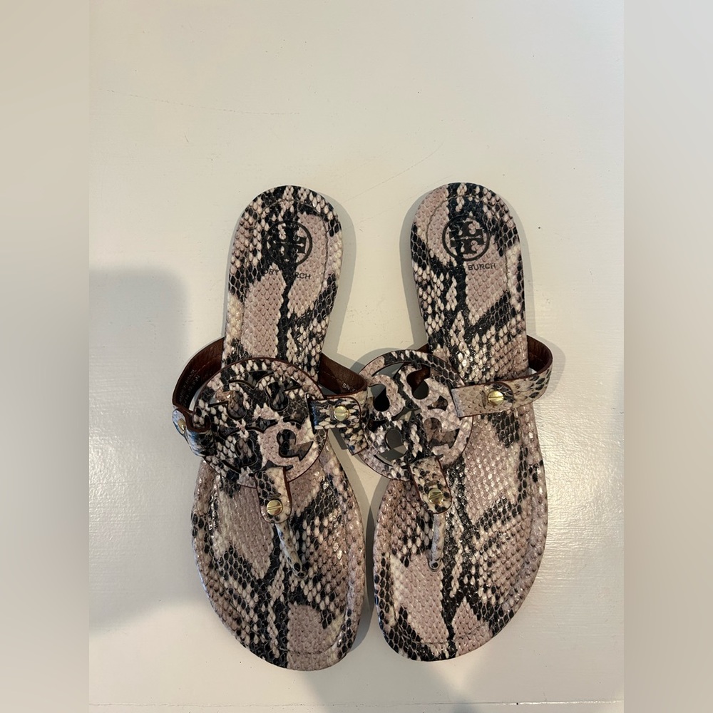 Tory Burch Leather Miller Sandal in Snakeprint
